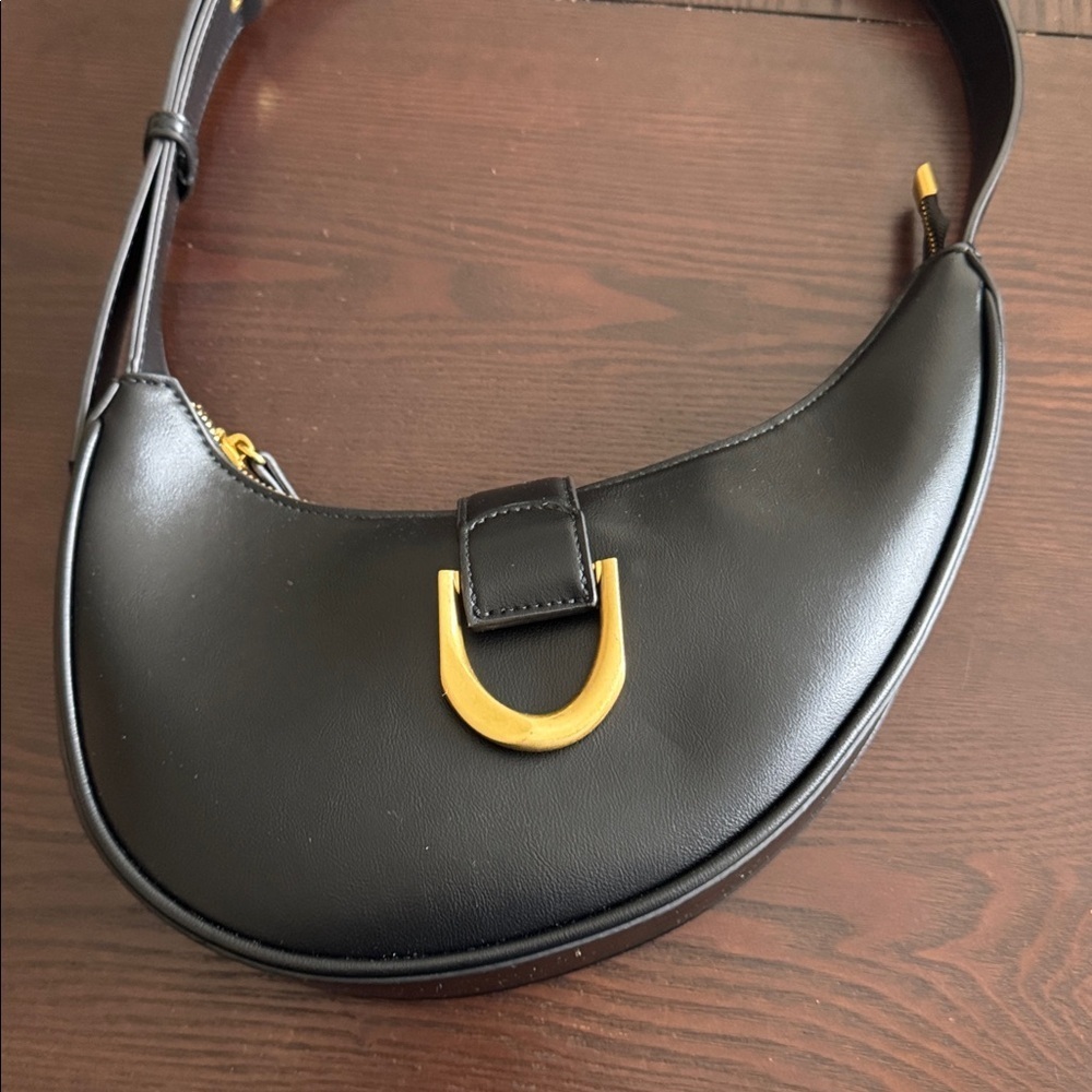 Madison West Black Shoulder Bag with Gold Buckle - Picture 3 of 3